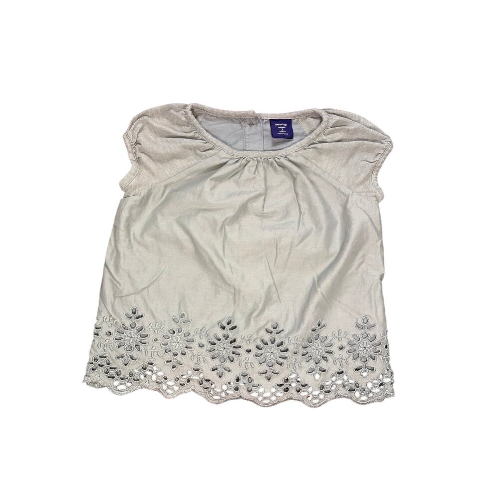 Baby Gap Toddler Girls Green Eyelet Embroidered Scallop Hem Boho Blouse Top 2T